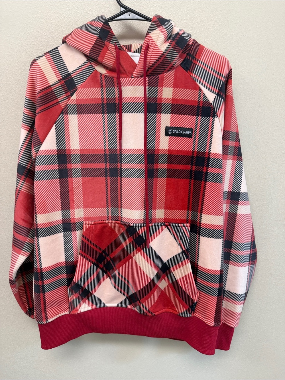 Spark Paws Plaid Red Hooded Sweatshirt with Front Pocket Super Soft NWT